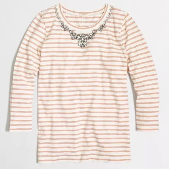 J. Crew Factory Tops - J. Crew Factory 3/4 Sleeve Jeweled Bib Neck Tee
